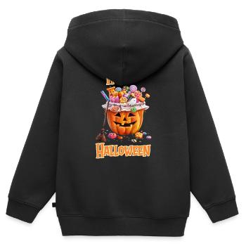 Halloween – Joyeux Halloween citrouille avec des bonbons - Sweat Premium à capuche zippé enfant bio - noir - Dos - AI Model Kid Male (0cm)