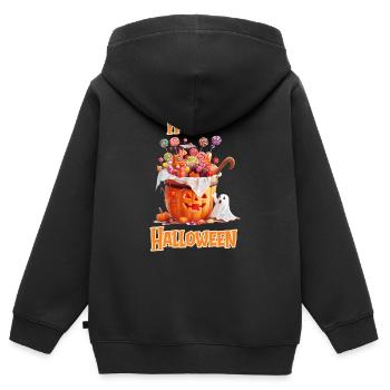 Halloween – Joyeux Halloween citrouille avec des bonbons - Sweat Premium à capuche zippé enfant bio - noir - Dos - AI Model Kid Male (0cm)