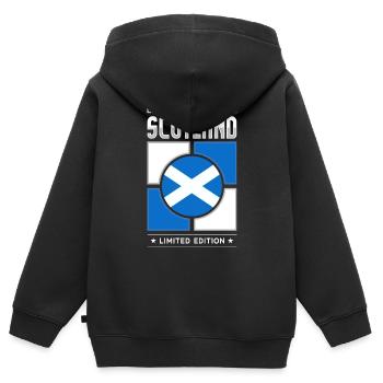 Écosse - Sweat Premium à capuche zippé enfant bio - noir - Dos - AI Model Kid Male (0cm)