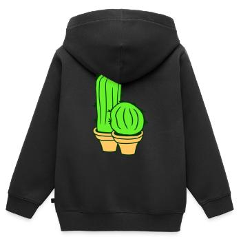 2 petits Cactus Cactus Épines Desert Pot de Fleurs - Sweat Premium à capuche zippé enfant bio - noir - Dos - AI Model Kid Male (0cm)