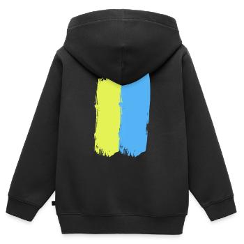Ligne jaune-bleu au milieu - Sweat Premium à capuche zippé enfant bio - noir - Dos - AI Model Kid Male (0cm)