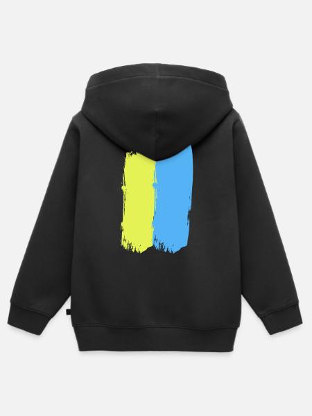 Gelbblauer Strich durch die Mitte - Kinder Premium Organic Zip Hoodie - Schwarz