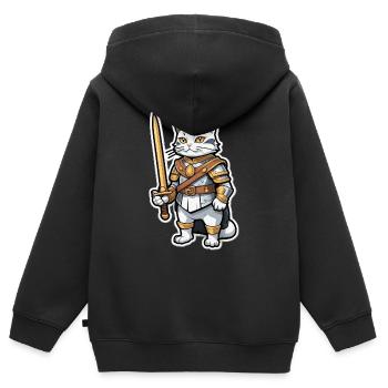 Bande dessinée Cat Knight - Sweat Premium à capuche zippé enfant bio - noir - Dos - AI Model Kid Male (0cm)