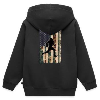Camo US Flag Joueur de Football américain vintage - Sweat Premium à capuche zippé enfant bio - noir - Dos - AI Model Kid Male (0cm)