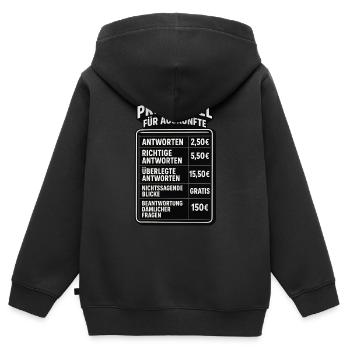 Price list for information office sayings - Kids Premium Organic Zip-up Hoodie - black - Back - AI Model Kid Male (0cm)