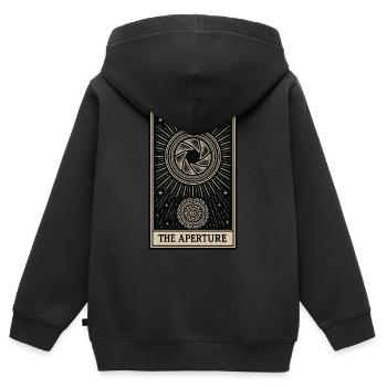 Carte de tarot de photographie – L’ouverture - Sweat Premium à capuche zippé enfant bio - noir - Dos - AI Model Kid Male (0cm)