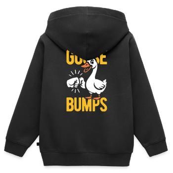 Chair de poule - Oie avec bosse de poing - Jeu de mots - Sweat Premium à capuche zippé enfant bio - noir - Dos - AI Model Kid Male (0cm)