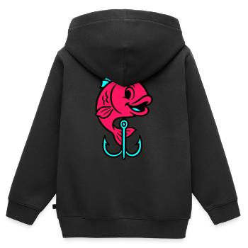 Fisch Angelhaken Comic - Kinder Premium Organic Zip Hoodie - Schwarz - Hinten - AI Model Kid Male (0cm)