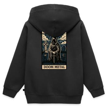 Carte de tarot en métal Doom – Ombres, sorcellerie et solitude - Sweat Premium à capuche zippé enfant bio - noir - Dos - AI Model Kid Male (0cm)