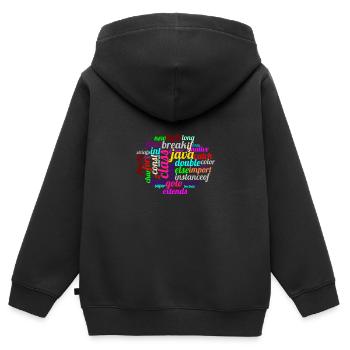 Java WordCloud - Kinder Premium Organic Zip Hoodie - Schwarz - Hinten - AI Model Kid Male (0cm)