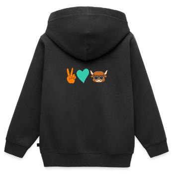 Bovins de buffle Bœufs - Sweat Premium à capuche zippé enfant bio - noir - Dos - AI Model Kid Male (0cm)