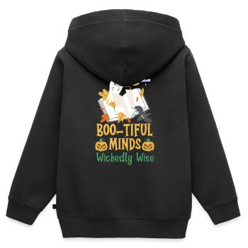 Boo-tiful Minds Wickedly Wise Teacher Halloween - Sweat Premium à capuche zippé enfant bio - noir - Dos - AI Model Kid Male (0cm)