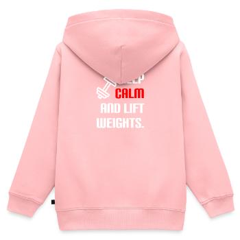Ruhe bewahren & Gewichte heben - Kinder Premium Organic Zip Hoodie - Rosa - Hinten - AI Model Kid Female (0cm)