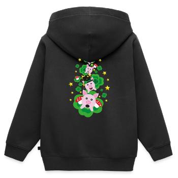 Silvester Glücksschweine mit Klee und Sternen. - Kinder Premium Organic Zip Hoodie - Schwarz - Hinten - AI Model Kid Male (0cm)