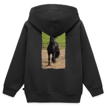Étalon frison - Sweat Premium à capuche zippé enfant bio - noir - Dos - AI Model Kid Male (0cm)