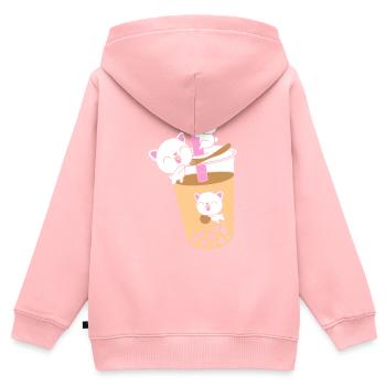 Boba Thé Bubble Chat - Sweat Premium à capuche zippé enfant bio - rose - Dos - AI Model Kid Female (0cm)