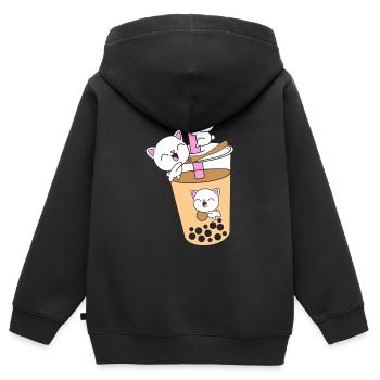 Boba Thé Bubble Chat - Sweat Premium à capuche zippé enfant bio - noir - Dos - AI Model Kid Male (0cm)