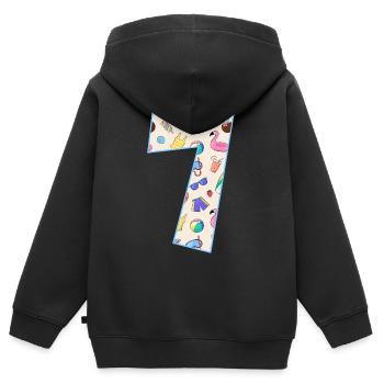 VACANCES NUMÉRO 7 ANS ÉTÉ 7ÈME ANNIVERSAIRE - Sweat Premium à capuche zippé enfant bio - noir - Dos - AI Model Kid Male (0cm)