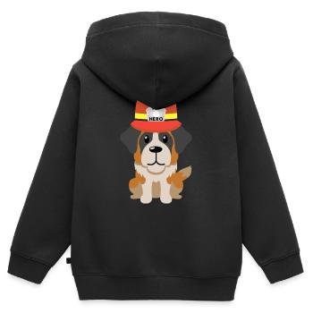 Chien Pompier My Hero - Sweat Premium à capuche zippé enfant bio - noir - Dos - AI Model Kid Male (0cm)