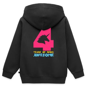 4 ANS D’ÊTRE GÉNIAL LICORNE 4E ANNIVERSAIRE - Sweat Premium à capuche zippé enfant bio - noir - Dos - AI Model Kid Male (0cm)