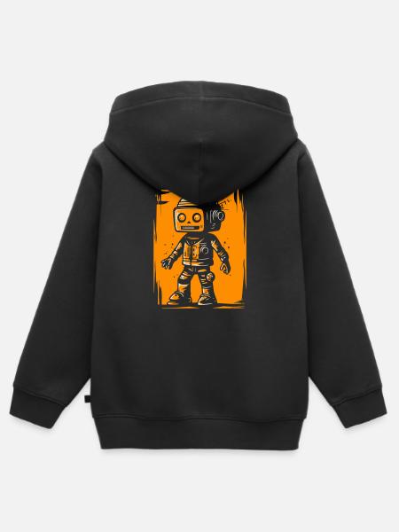 Retro Roboter - Kinder Premium Organic Zip Hoodie - Schwarz
