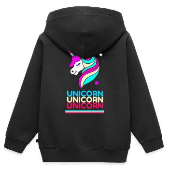 Licorne Licorne Licorne - Sweat Premium à capuche zippé enfant bio - noir - Dos - AI Model Kid Male (0cm)