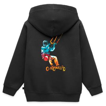 Kite landboarding - Sweat Premium à capuche zippé enfant bio - noir - Dos - AI Model Kid Male (0cm)