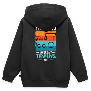 Train Chemin de fer Trains Trains Conducteurs de train - Sweat Premium à capuche zippé enfant bio - noir - Dos - AI Model Kid Male (0cm)