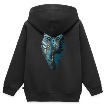 EULE MANDALA UHU - Kinder Premium Organic Zip Hoodie - Schwarz - Hinten - AI Model Kid Male (0cm)