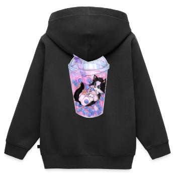 Lustige Katze schwimmt in Bubble Tea Geschenkidee - Kinder Premium Organic Zip Hoodie - Schwarz - Hinten - AI Model Kid Male (0cm)