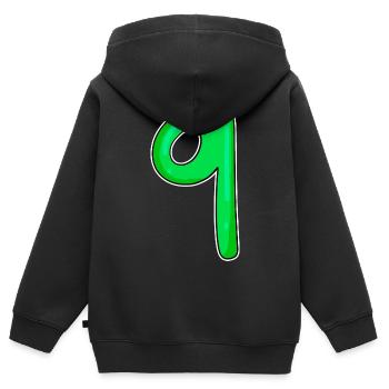 Numéro 9 - Neuf - 9 Motif - Sweat Premium à capuche zippé enfant bio - noir - Dos - AI Model Kid Male (0cm)