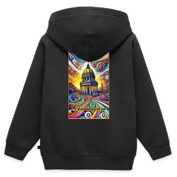 Guadalajara Mexiko Kathedrale Design - Kinder Premium Organic Zip Hoodie - Schwarz - Hinten - AI Model Kid Male (0cm)