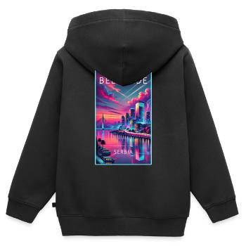 Conception de la ville de Belgrade en Serbie - Sweat Premium à capuche zippé enfant bio - noir - Dos - AI Model Kid Male (0cm)