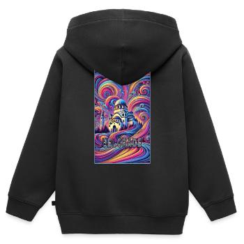 Conception panoramique de Belgrade, Serbie - Sweat Premium à capuche zippé enfant bio - noir - Dos - AI Model Kid Male (0cm)