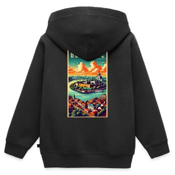 Design rétro de Belgrade, Serbie - Sweat Premium à capuche zippé enfant bio - noir - Dos - AI Model Kid Male (0cm)