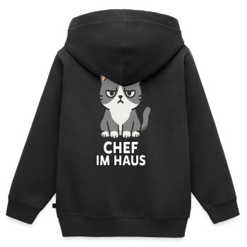 Cat with grumpy expression - Kids Premium Organic Zip-up Hoodie - black - Back - AI Model Kid Male (0cm)