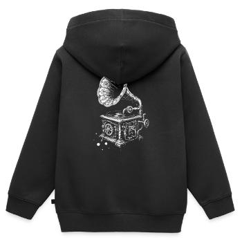 Charme vintage de gramophone - Sweat Premium à capuche zippé enfant bio - noir - Dos - AI Model Kid Male (0cm)