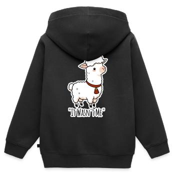 Innocence, agneau, hein lama ? Hein ? Lama est innocent ! - Sweat Premium à capuche zippé enfant bio - noir - Dos - AI Model Kid Male (0cm)