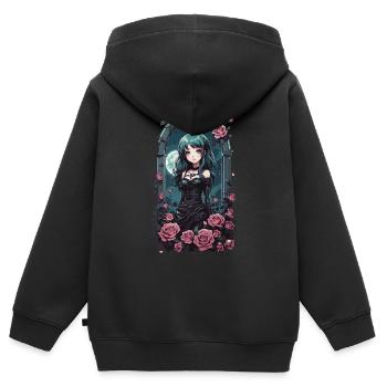 Gothic Pastel Anime Girl Viktorianisch mit Rosen - Kinder Premium Organic Zip Hoodie - Schwarz - Hinten - AI Model Kid Male (0cm)