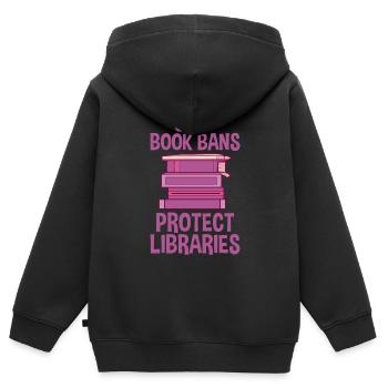 Stop aux interdictions de livres protège les bibliothèques 2 - Sweat Premium à capuche zippé enfant bio - noir - Dos - AI Model Kid Male (0cm)