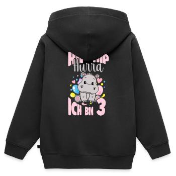 3 Jahre Geburtstag Mädchen Nilpferd Hurra 3 Jahre - Kinder Premium Organic Zip Hoodie - Schwarz - Hinten - AI Model Kid Male (0cm)
