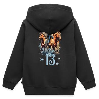 Geburtstag 13 Mädchen Pferd Reiten Stall Dreizehn - Kinder Premium Organic Zip Hoodie - Schwarz - Hinten - AI Model Kid Male (0cm)