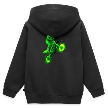 enduro vert - Sweat Premium à capuche zippé enfant bio - noir - Dos - AI Model Kid Male (0cm)