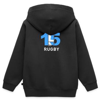 RUGBY 15 blue and white - Kids Premium Organic Zip-up Hoodie - black - Back - AI Model Kid Male (0cm)