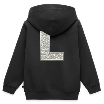 L, lettre, initiale, monogramme, - Sweat Premium à capuche zippé enfant bio - noir - Dos - AI Model Kid Male (0cm)