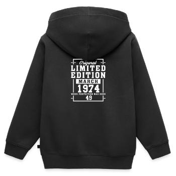 49e anniversaire Mars Né en 1974 Idée cadeau - Sweat Premium à capuche zippé enfant bio - noir - Dos - AI Model Kid Male (0cm)