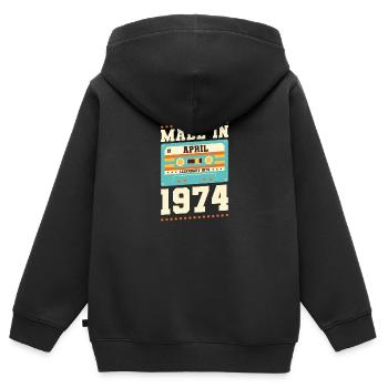 49e anniversaire Avril Né en 1974 Idée cadeau - Sweat Premium à capuche zippé enfant bio - noir - Dos - AI Model Kid Male (0cm)