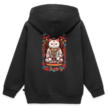 Glückskatze Japan Ästhetik Retro Katzen Design - Kinder Premium Organic Zip Hoodie - Schwarz - Hinten - AI Model Kid Male (0cm)