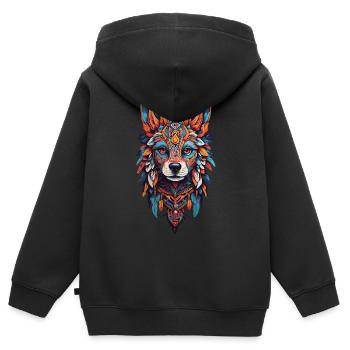 de chien chaman Bohème Design - Sweat Premium à capuche zippé enfant bio - noir - Dos - AI Model Kid Male (0cm)