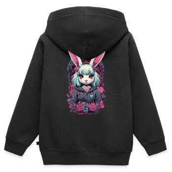 e-Girl Goth Kemonomimi Anime Bunnies Esthétique - Sweat Premium à capuche zippé enfant bio - noir - Dos - AI Model Kid Male (0cm)